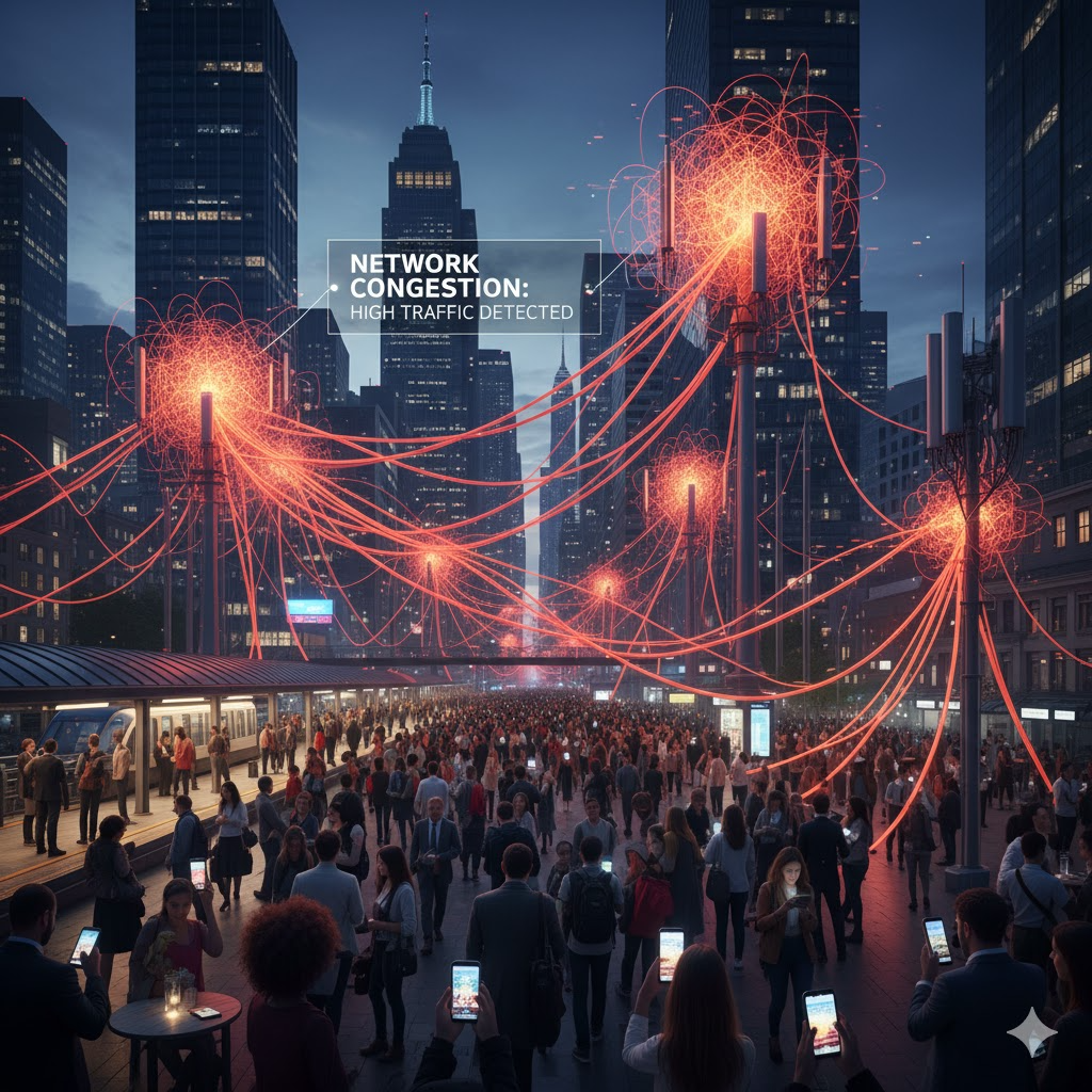 Urban area showing high mobile data usage impacting temporary AT&T connectivity.