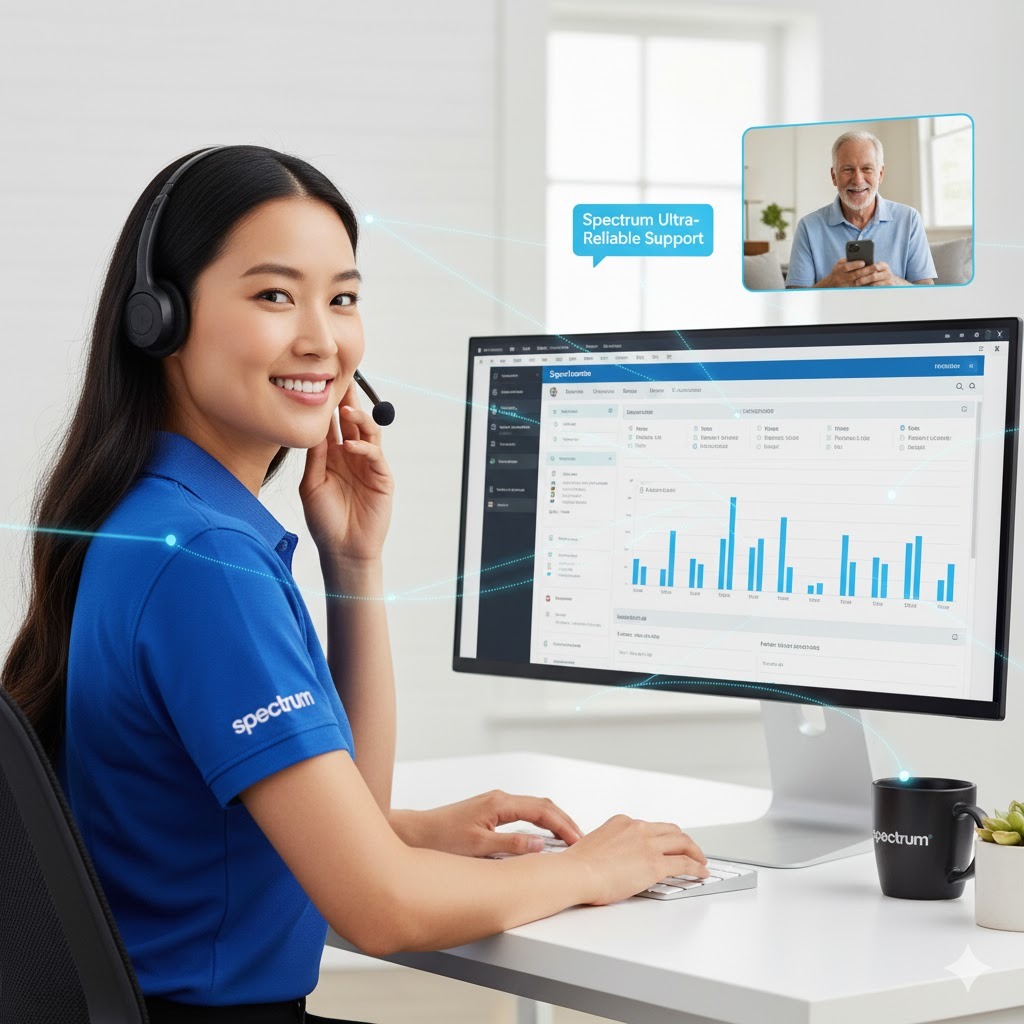 Spectrum customer service representative assisting a customer on the phone
