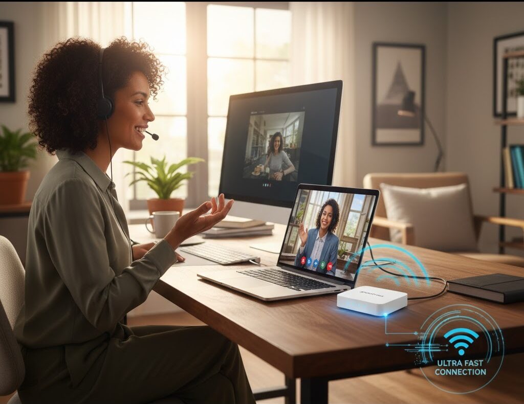 Remote worker enjoying stable Spectrum home internet connection
