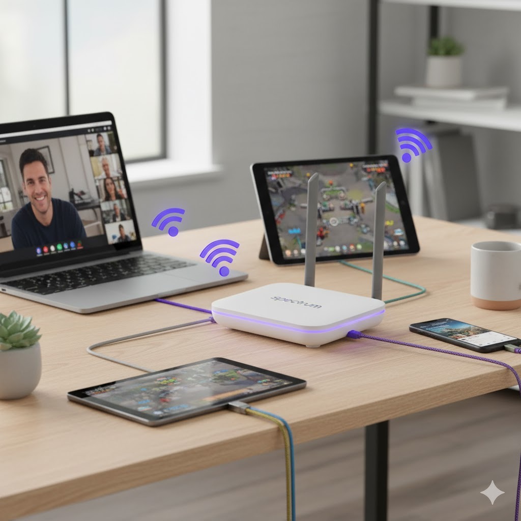 High-speed Spectrum Internet delivered to multiple devices using optimized router setup