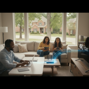 Family enjoying faster home internet speeds in USA thanks to AT&T’s new spectrum expansion.