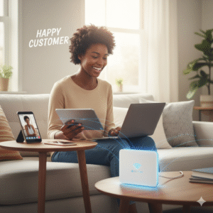 Happy household using high-speed AT&T Fiber internet from BestISPDeals in USA.