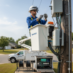 Spectrum technician improving DOCSIS network reliability.