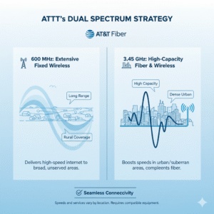 Diagram showing how AT&T’s spectrum acquisition supports wireless and fiber network expansion.