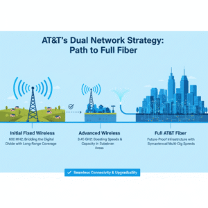 Illustration showing how AT&T’s wireless expansion supports future fiber network development.
