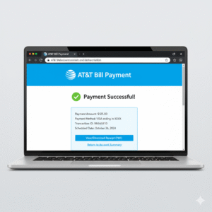 AT&T official website payment form showing logged-in customer transaction.
