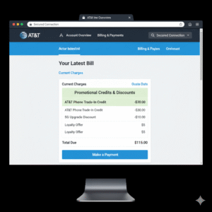 AT&T wireless billing interface showing where promotional credits appear.