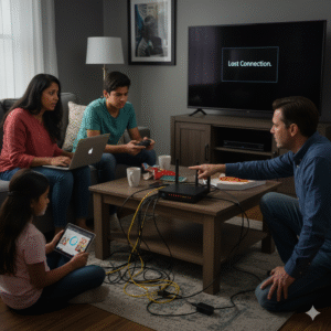 Family experiencing AT&T Fiber disruptions and slow speeds in USA.