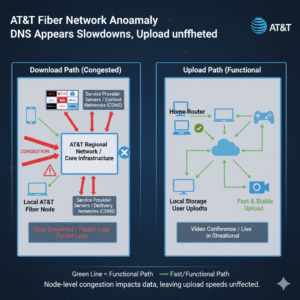 Illustration of how AT&T backend maintenance or congestion impacts download speed but not upload.