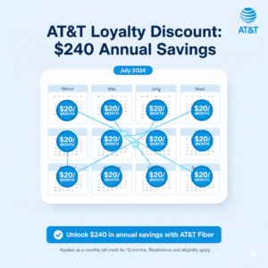 Visual representation of AT&T’s 12-month loyalty discount totaling $240 in savings.