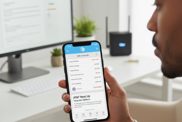 Customer checking AT&T upgrade program details and billing information with Best ISP Deals guidance.