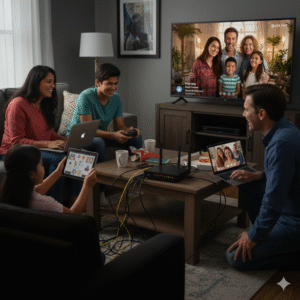 Residents in USA enjoying restored AT&T Fiber service with stable high-speed Wi-Fi.