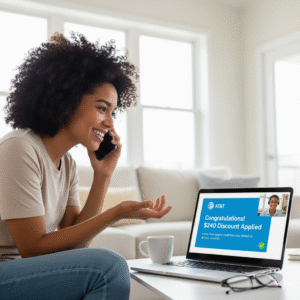 AT&T representative helping a customer secure a loyalty discount.